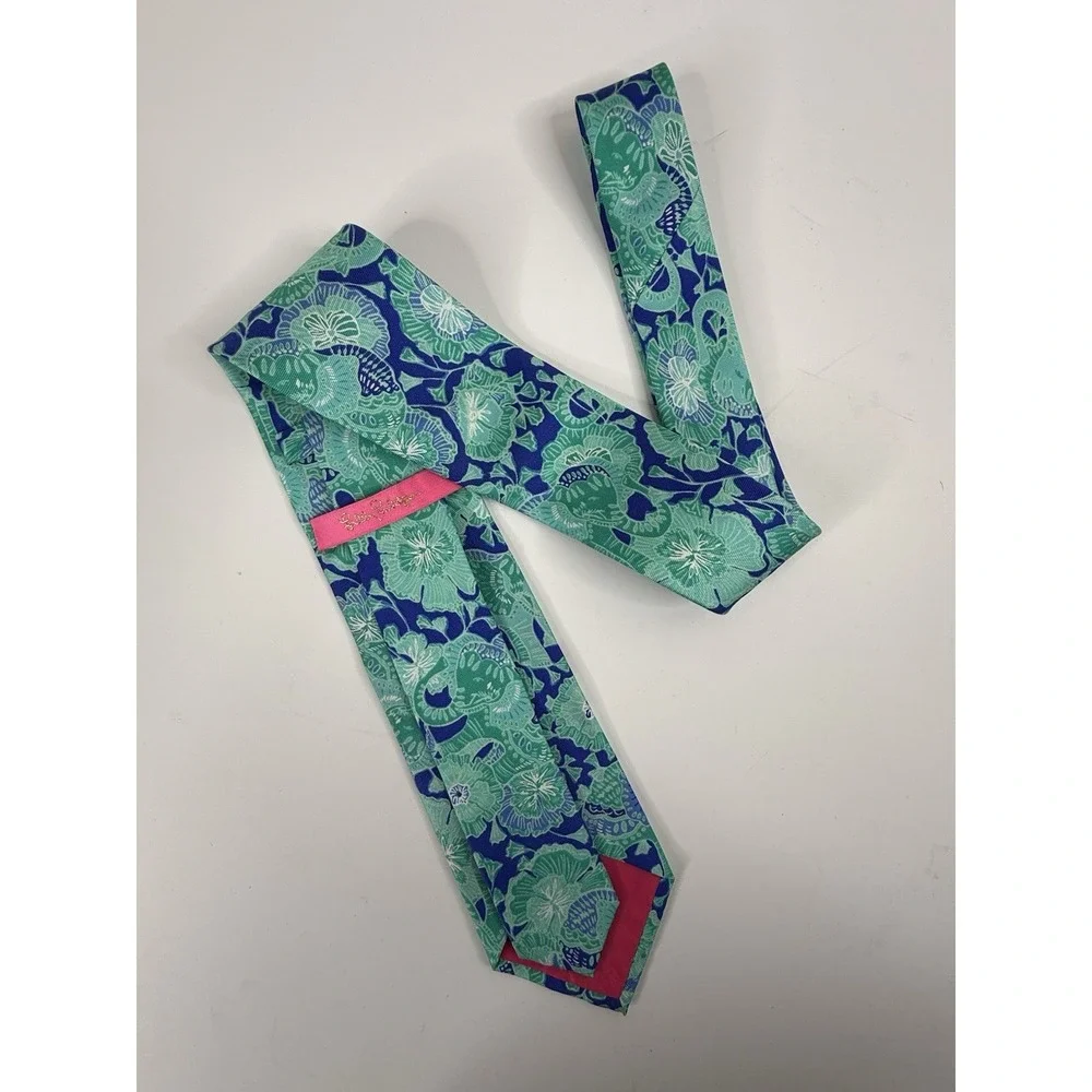 Lilly Pulitzer Necktie Mens Colorful Print Teal Blue Mint To Be Elephant Floral
